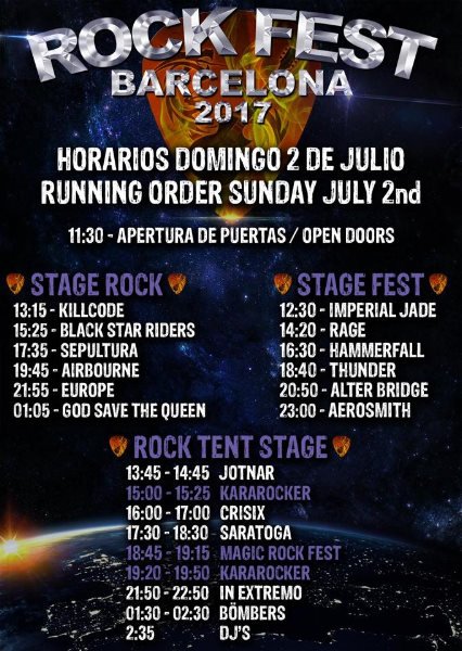 Horarios del Rock Fest BCN'17