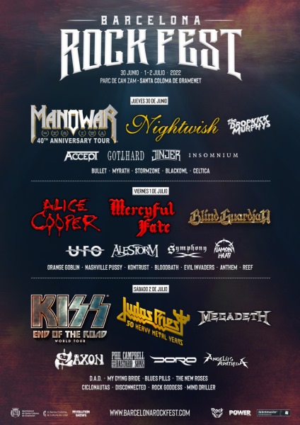 Barcelona Rock Fest 2022, Cartel completo y fechas